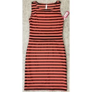 Tank Stripe Bodycon Fishnet Dress Sz X Small Coral Black Lined Indie Fes…